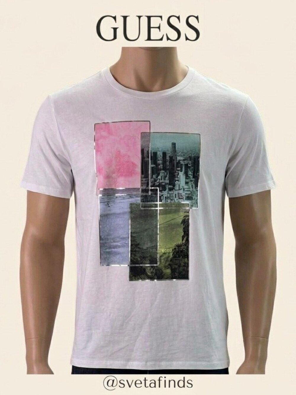 NWT GUESS Views of Cali Easy Tee White Graphic T-Shirt Size XL